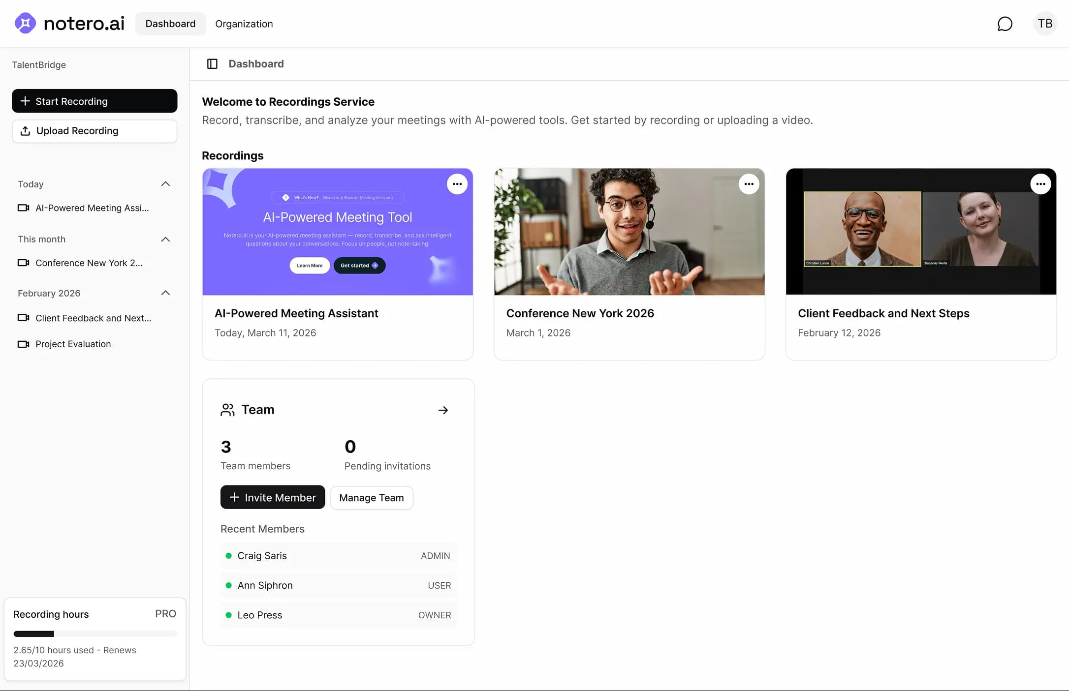 Notero Dashboard Mockup